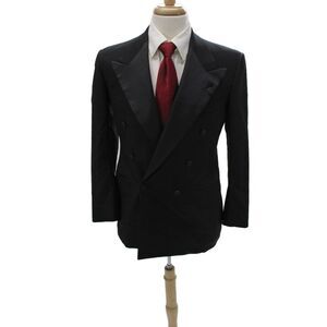 Partito Mens Double Breasted Black Wool Blend Button Jacket Size 40